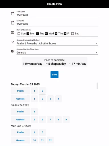 Screenshot of the Bible Plan app